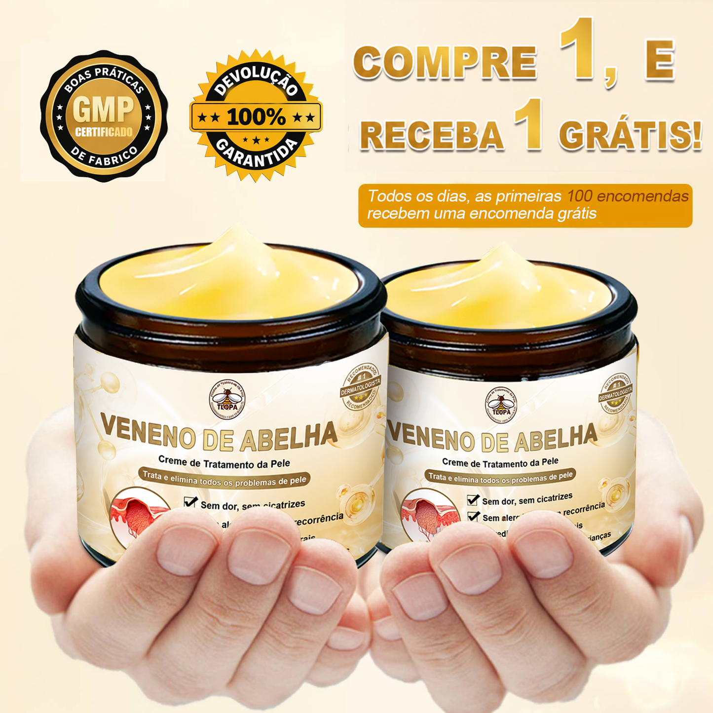 🌿🔥 𝑻𝑳𝑶𝑷𝑨® Creme de Tratamento da Pele com Veneno de Abelha (👨⚕️ Com Certificação CE) 👍✅