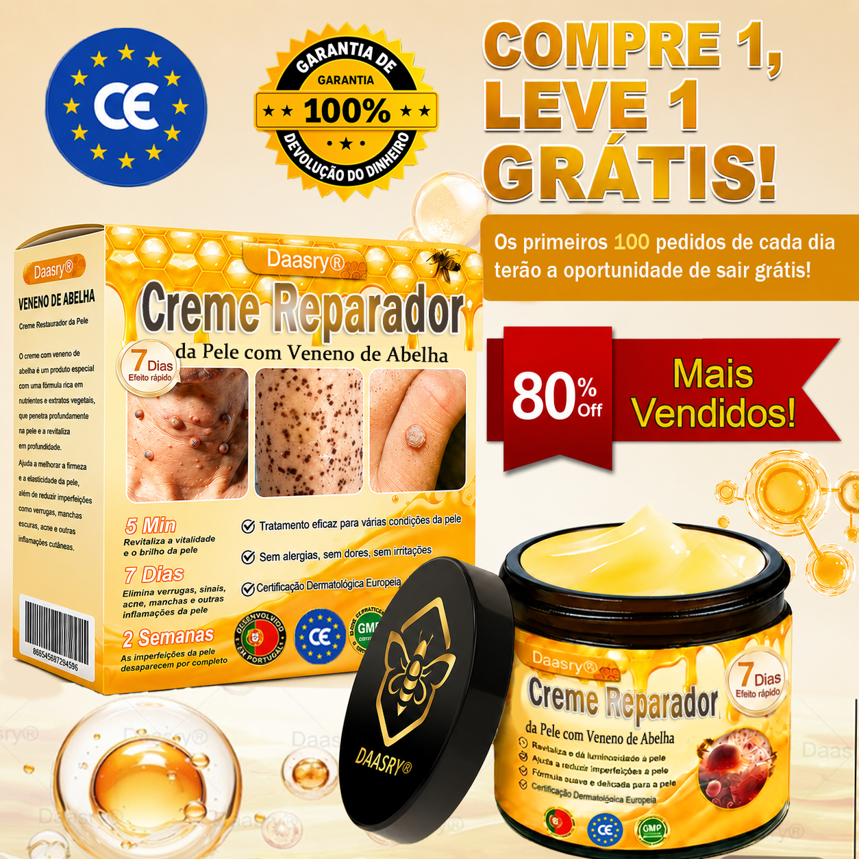 👨‍⚕️Certificado CE: Daasry® Creme Restaurador de Pele com Veneno de Abelha — Efeito Tipo Botox