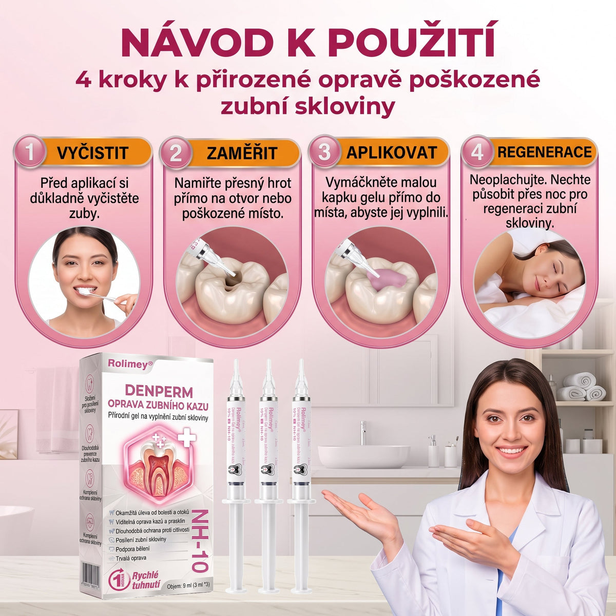 Rolimey® DenPerm – Přírodní gel pro vyplňování defektů skloviny a ošetření kariézních lézí🎁