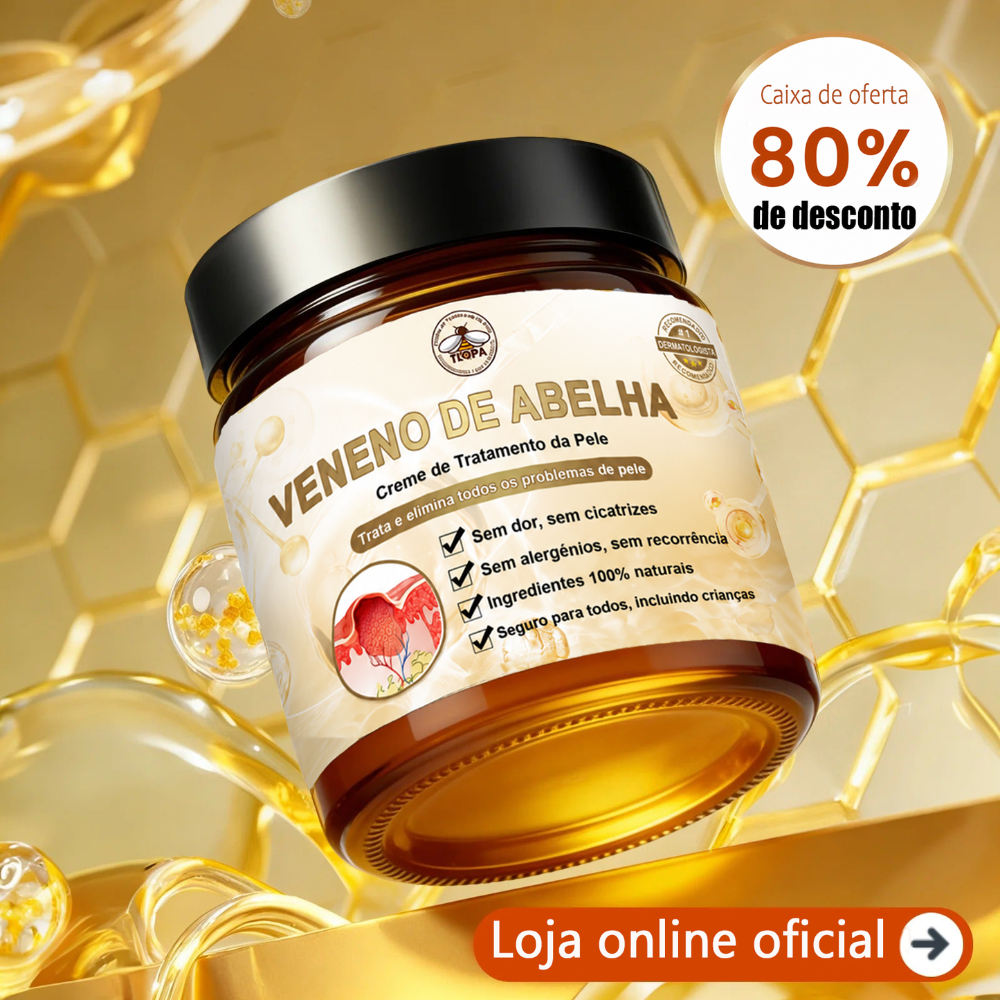 🌿🔥 𝑻𝑳𝑶𝑷𝑨® Creme de Tratamento da Pele com Veneno de Abelha (👨‍⚕️ Com Certificação CE) 👍✅
