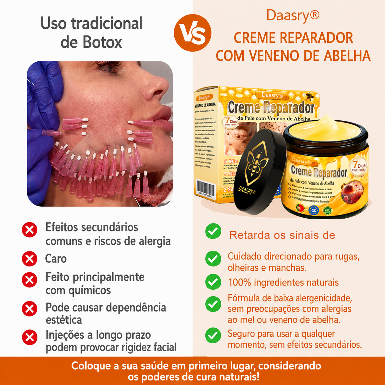 👨‍⚕️Certificado CE: Daasry® Creme Restaurador de Pele com Veneno de Abelha — Efeito Tipo Botox