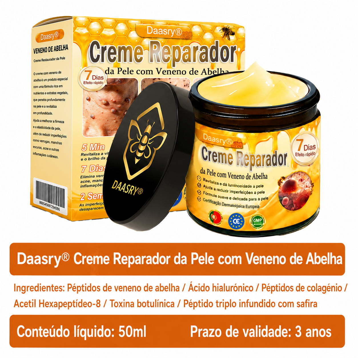 👨‍⚕️Certificado CE: Daasry® Creme Restaurador de Pele com Veneno de Abelha — Efeito Tipo Botox