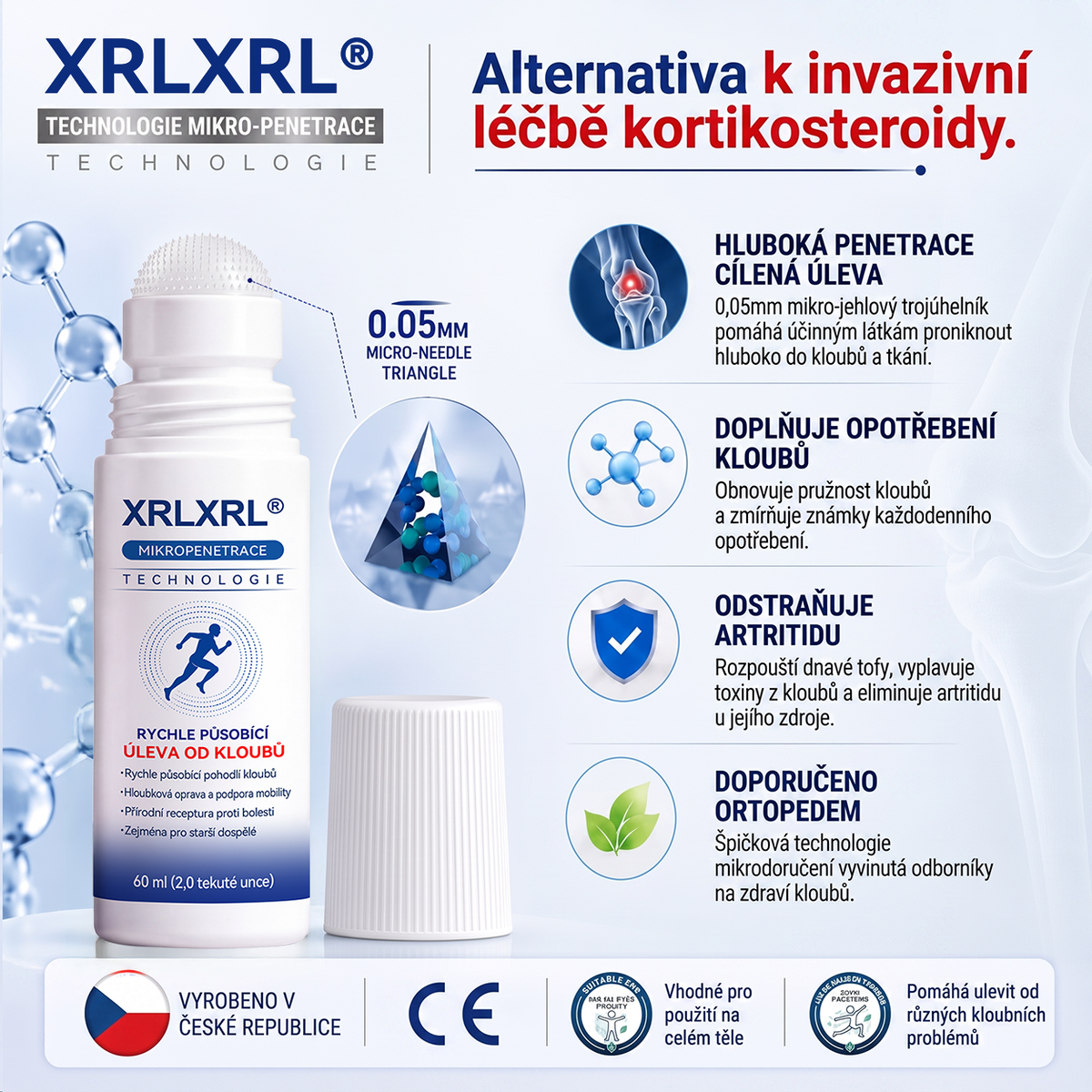 🌿XRLXRL®🪄 TECHNOLOGIE ORTOPEDICKÉ REGENERACE NOVÉ GENERACE · 0,05mm mikrojehličkový váleček pro obnovu kostí a kloubů